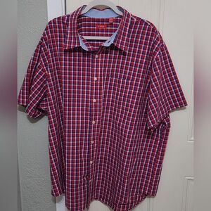 IZOD Mens 3XL Short Sleeve Button Down Shirt Red White Blue